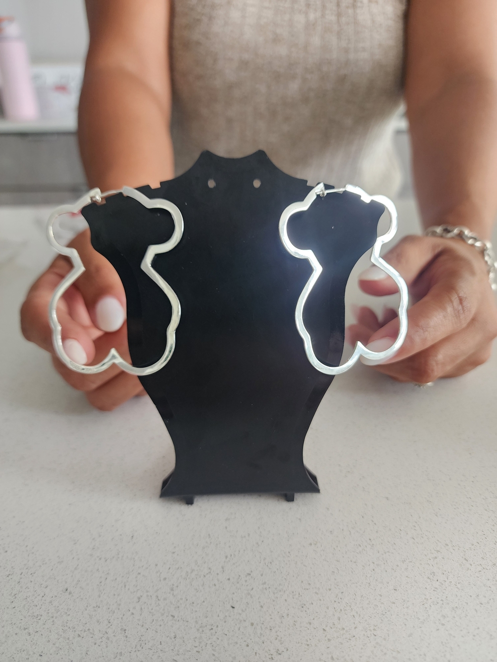 Tous Silver Teddy Bear Hoop Earrings - Silver